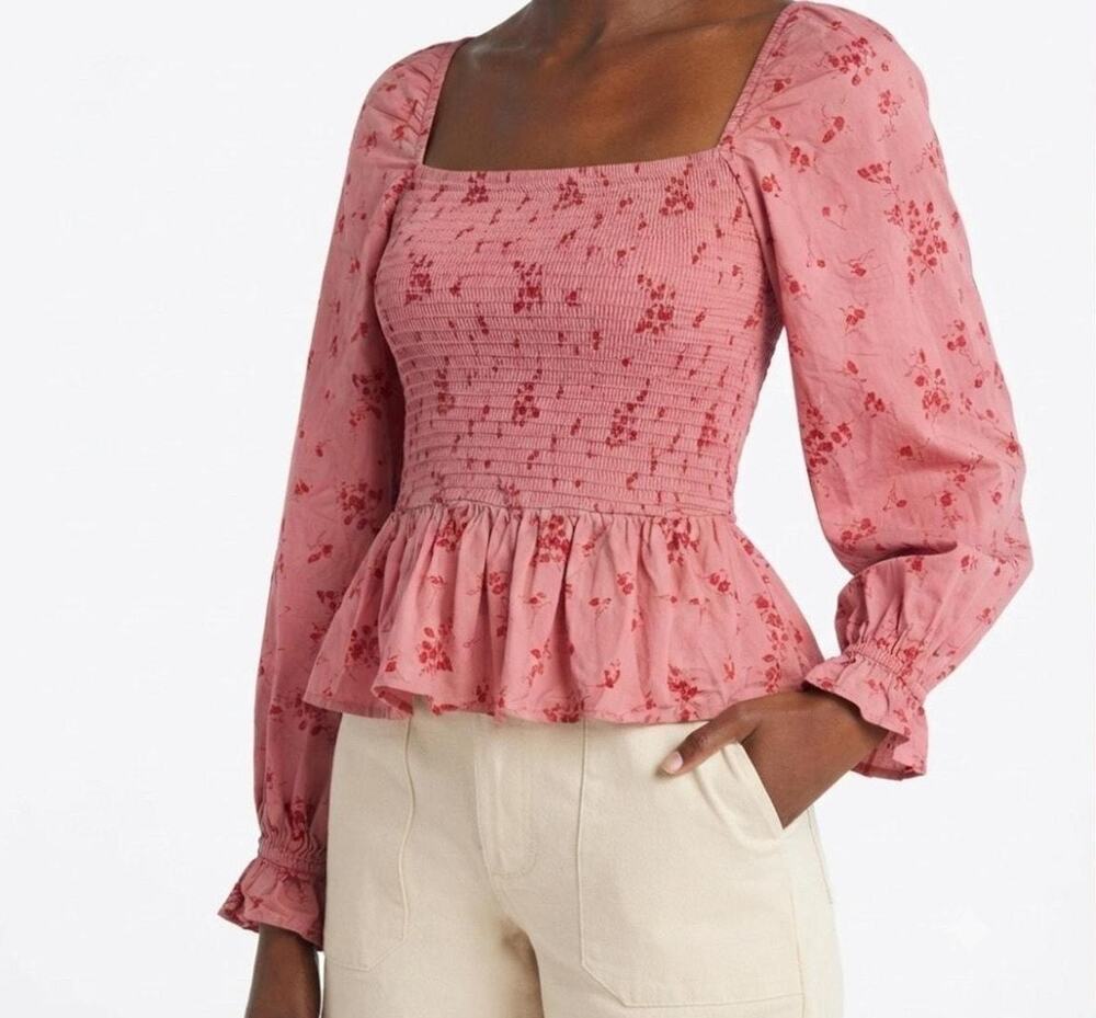 Dizzy Lizzy Pink Square Neck Blouse Balloon Sleeves Large